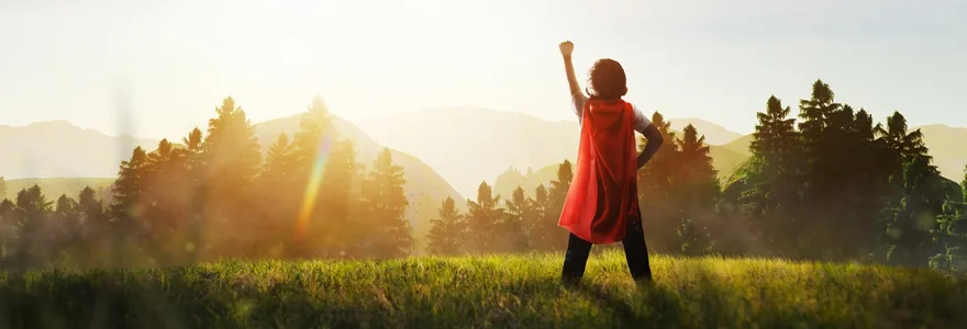 Child,Dreaming,Of,Super,Hero,In,The,Mountain