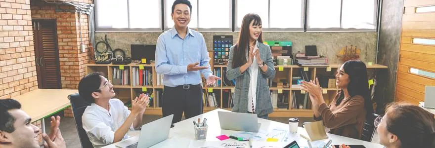 Millennial,Boss,Team,Leader,Introducing,New,Asian,Woman,Employee,To