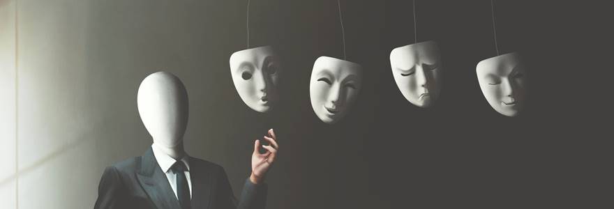 Illustration,Of,Businessman,Without,Face,Choosing,The,Right,Mask,To