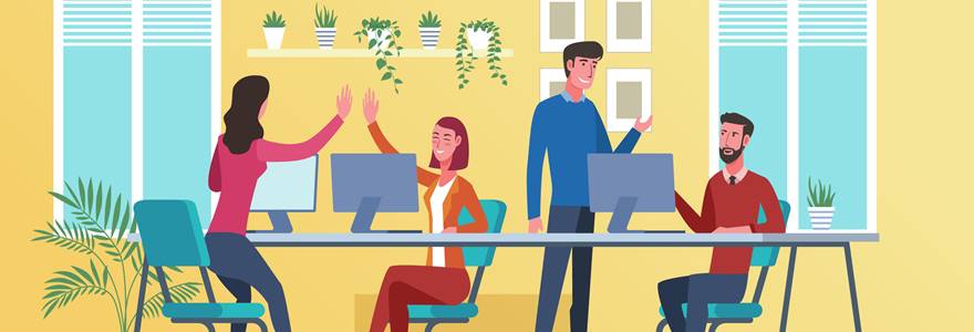 Office,Workers,Sitting,At,Desk,And,Communicating,Or,Talking,To